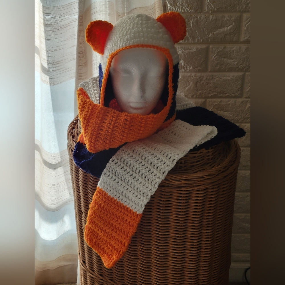 Hat Orange Blue White Bear Hat With Ears Funky Fun Unisex Fan Hat Whimsy